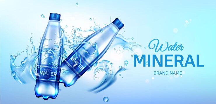 Vector mineral water bottle ad banner flask with drink design