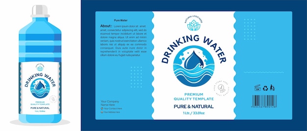 Mineral water bottle label design drinking water label design product label design template