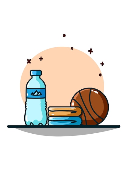 Acqua minerale, asciugamani e basket