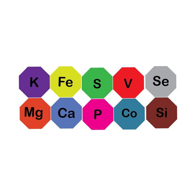 Vector minerals microelements and macro elements useful for human health fundamentals of healthy eating and healthy lifestyles