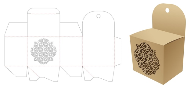 Мини-коробка и отверстие для подвешивания с трафаретным арабским узором, вырубным шаблоном и 3D-макетом