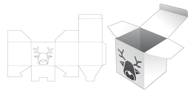 Mini box with reindeer shape window die cut template