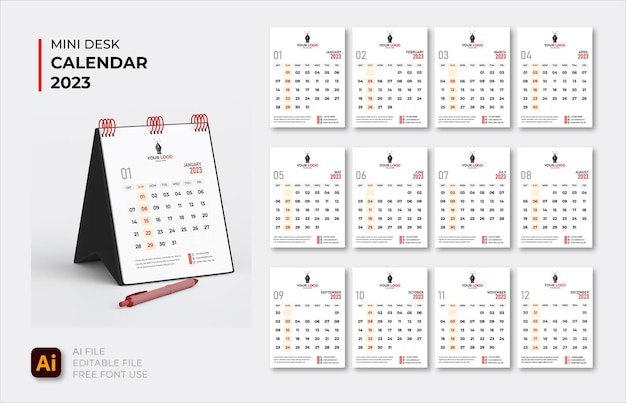 Vector mini-bureaukalender 2023 sjabloon