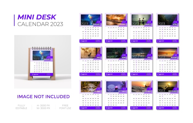 Vector mini-bureaukalender 2023 sjabloon