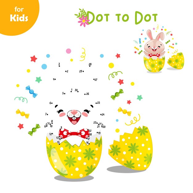 Mini game for children the easter bunny jumped out of the egg dot to dot