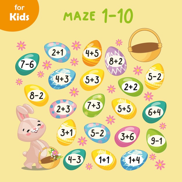 Mini game for children Help rabbit go through the labyrinth of numbers Easter