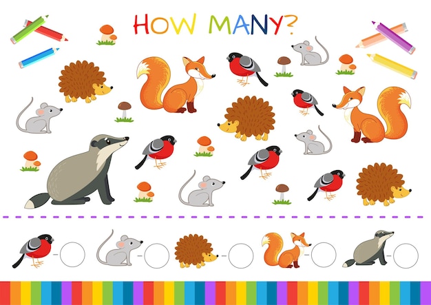 Mini-game for children how many. Vector illustration for kids.