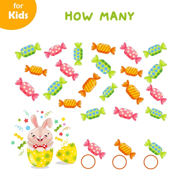 Mini game for kids Help the rabbit find and count the same candies Easter