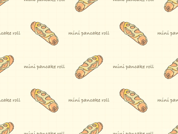 Mini Pancake roll cartoon character seamless pattern on orange background