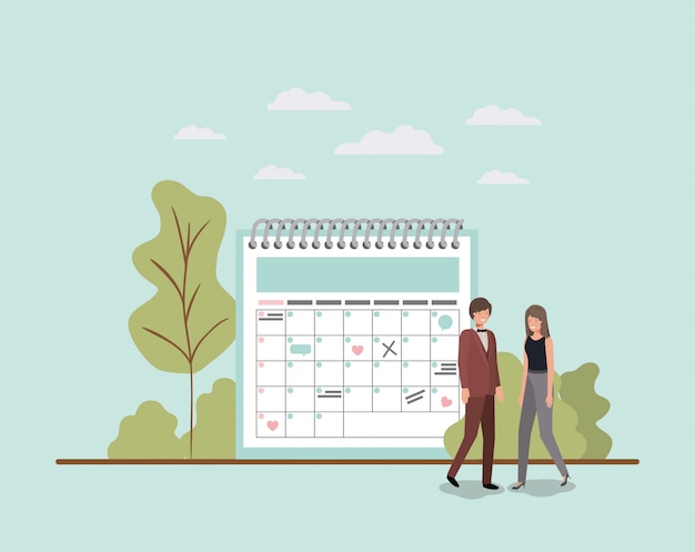 Mini people with calendar reminder