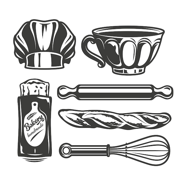 Vector mini set vector illustration of bakery tools on white background.