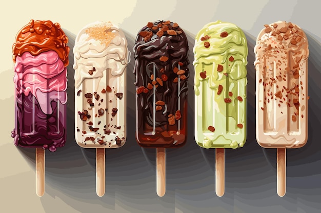 Mini set of vector illustrations of tasty ice creams isolated on white background