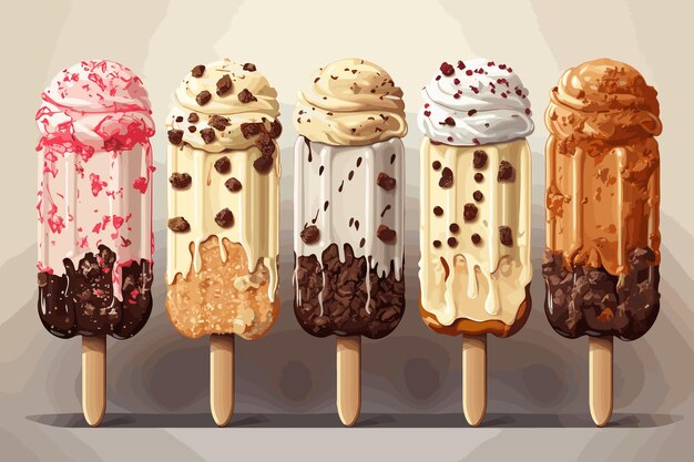 Vector mini set of vector illustrations of tasty ice creams isolated on white background