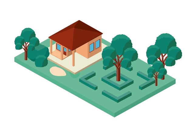 Mini tree and house isometric