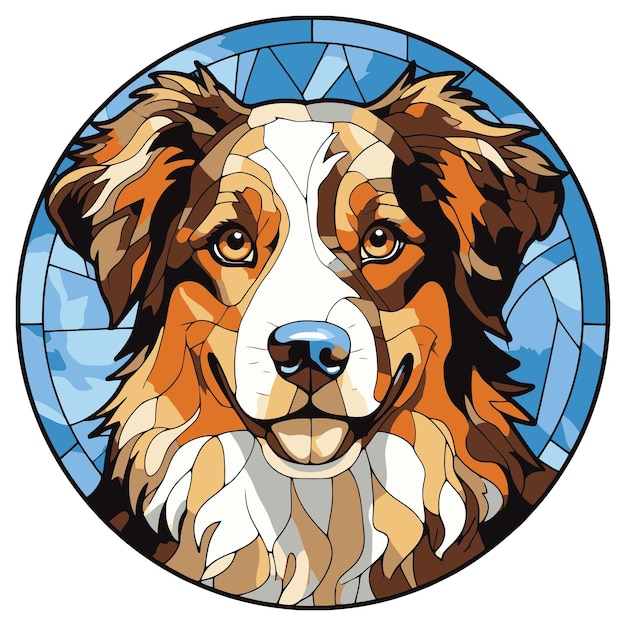 Vector miniature american shepherd dog breed watercolor stained glass colorful painting vector graphic