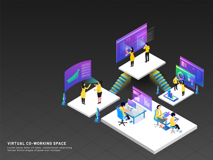 Vector miniature co-working people.