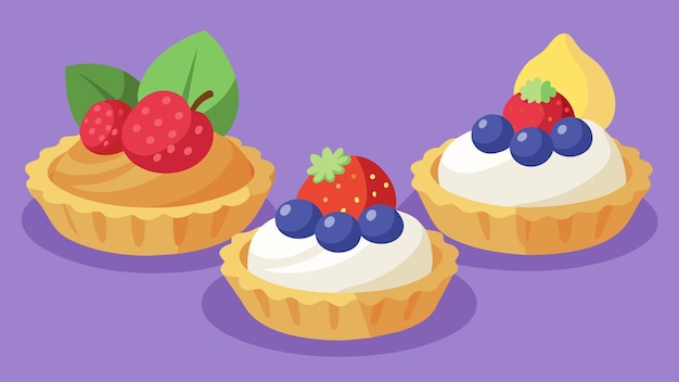 Vector miniature fruit tarts topped with a dollop of whipped cream providing a sweet treat while crafting