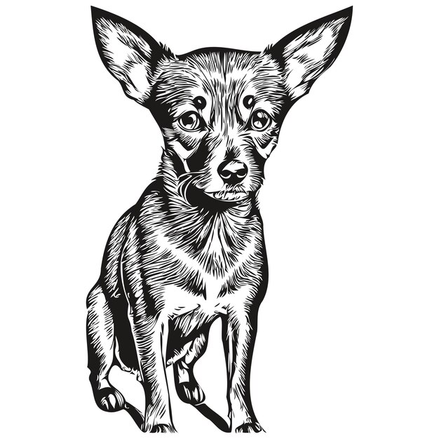 Miniature Pinscher dog black drawing vector isolated face painting sketch line illustration realistic breed pet