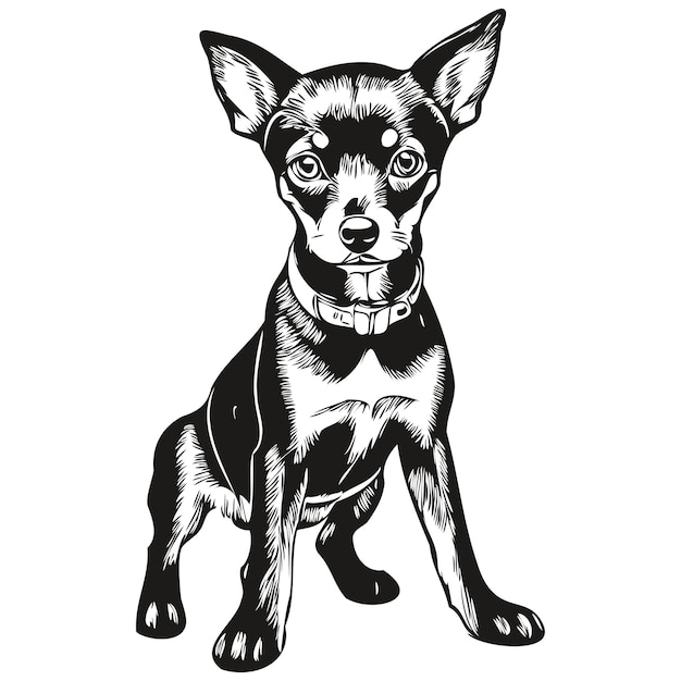 Miniature Pinscher dog breed line drawing clip art animal hand drawing vector black and white realistic pet silhouette