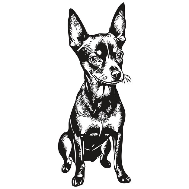 Miniatura pinscher cane inciso ritratto vettoriale viso cartone animato vintage disegno in bianco e nero disegno schizzo