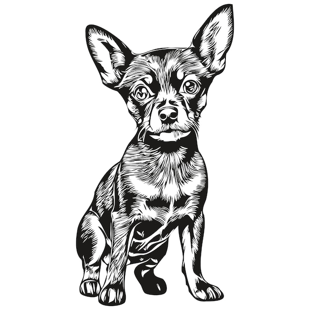 Vector miniature pinscher dog outline pencil drawing artwork black character on white background realistic pet silhouette