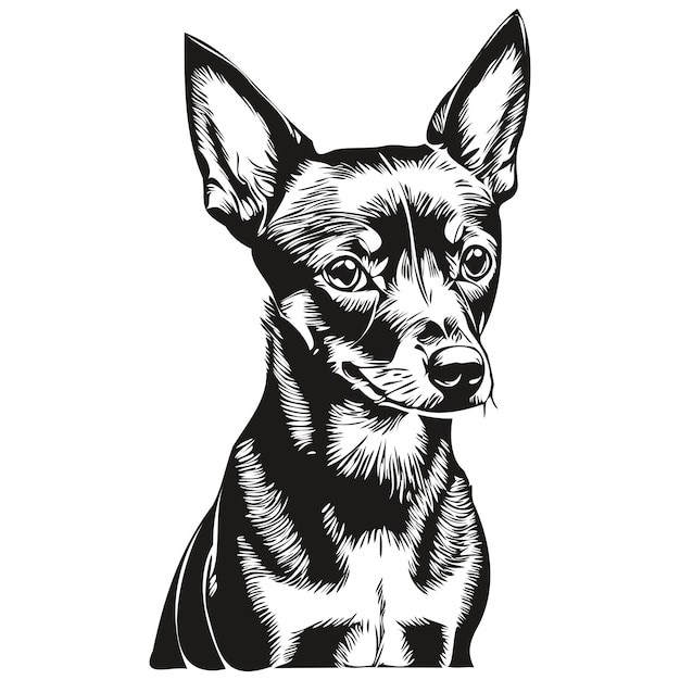 Vector miniature pinscher dog pencil hand drawing vector outline illustration pet face logo black and white sketch drawing