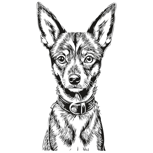Miniature Pinscher dog pet sketch illustration black and white engraving vector realistic pet silhouette