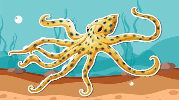 Vector miniatuurontwerp met blauwgeringde octopus