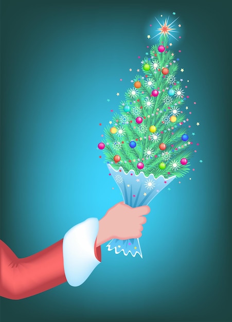 Minikerstboom in de hand van de Kerstman