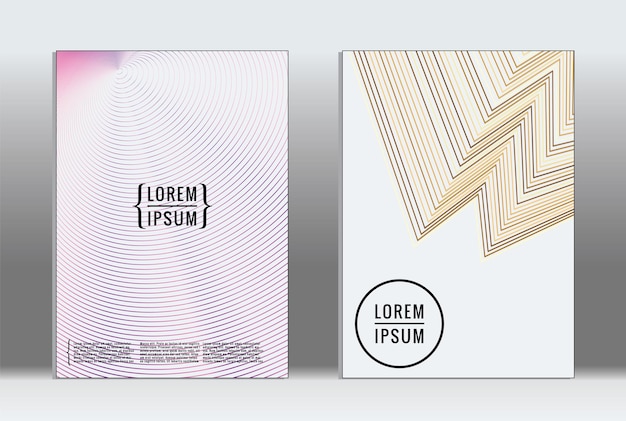 Minimaal bordje. Vector geometrische dekking. Hipster trendy rapportsjabloon. Set futuristische lijngradiënt grafisch ontwerp flyers. Mode minimale lay-outs. Gestreepte borden. Retro banner ontwerpset.