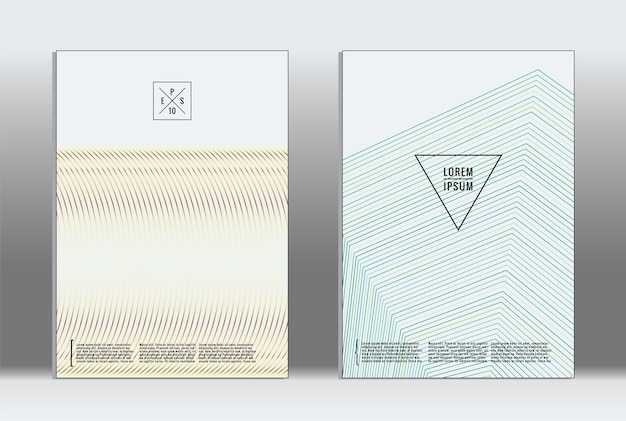 Minimaal bordje. Vector geometrische dekking. Hipster trendy rapportsjabloon. Set futuristische lijngradiënt grafisch ontwerp flyers. Mode minimale lay-outs. Gestreepte borden. Retro banner ontwerpset.