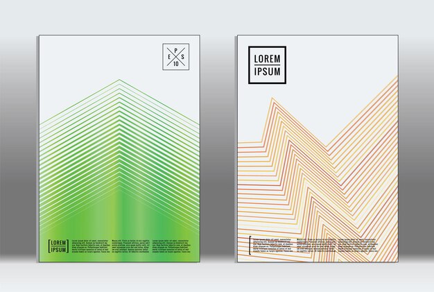 Minimaal bordje. Vector geometrische dekking. Hipster trendy rapportsjabloon. Set futuristische lijngradiënt grafisch ontwerp flyers. Mode minimale lay-outs. Gestreepte borden. Retro banner ontwerpset.