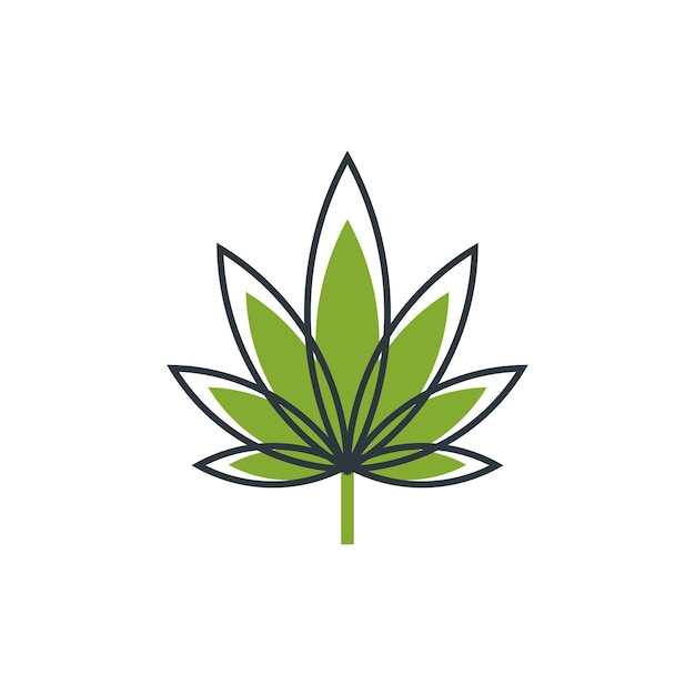 Minimaal cannabisbladlogo, cbd-pictogram vectormalplaatje