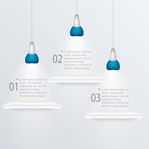 Minimaal infographicsontwerp met planken van de tentoonstelling.