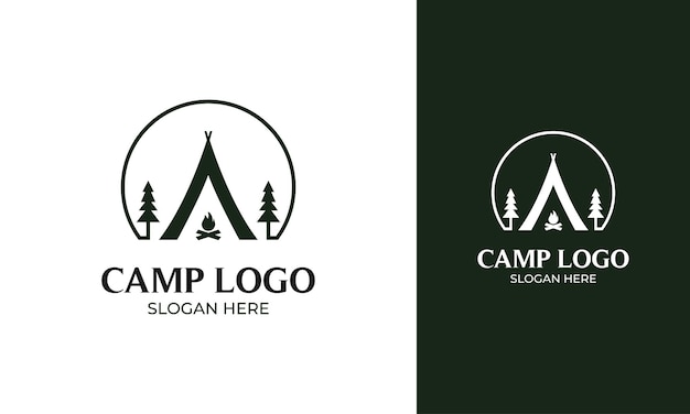 Minimaal kamplogo-ontwerp voor buiten kamperen of avontuur