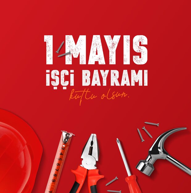 Minimaal ontwerp voor 1 mei arbeid en solidariteitsdagkaart. (Turks 1 mei emek ve dayanma gunu)