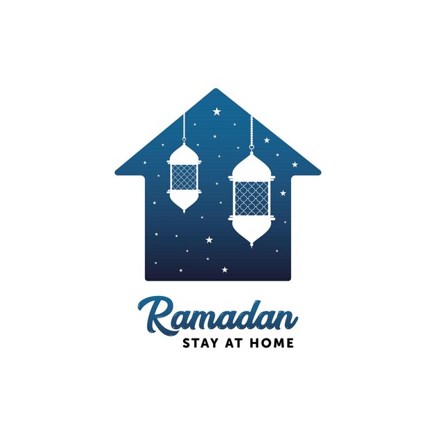 Minimaal pictogram blijf thuis, blijf veilig logo voor zelfquarantaine Ramadan Kareem rond objecten.