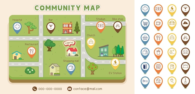 minimaal stadsplattegrond sjabloonontwerp voor het bewerken van vector kawaii doodle flat cartoon