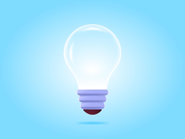 Minimal 3d cartoon style transparent light bulb icon Idea solution business strategy concept