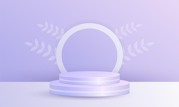 Minimal 3D scene product display circle podium leaf background purple color