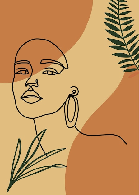 Minimal abstract background with one line woman portrait