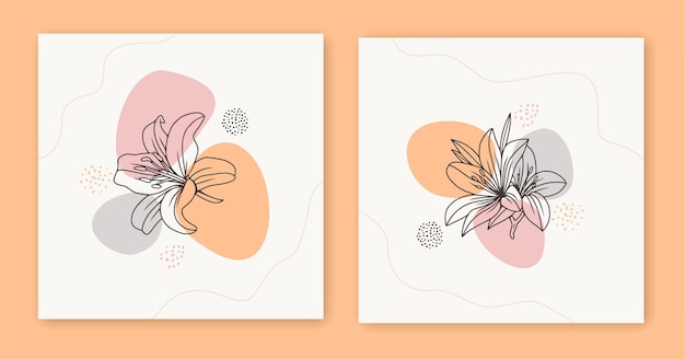 Disegno a tratteggio floreale botanico astratto minimale in stile art line