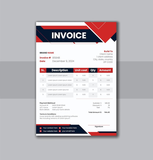 Vector minimal and abstract invoice design template for business