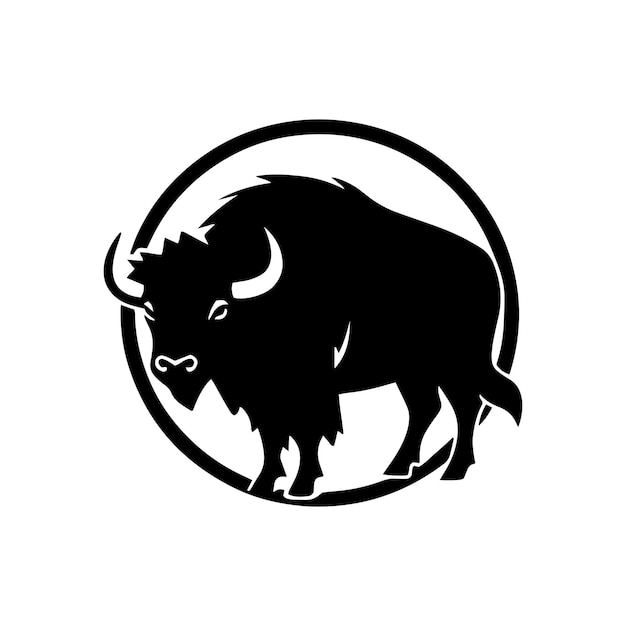 Minimal and abstract logo of ox icon standing bull vector silhouette isolated design art in circle