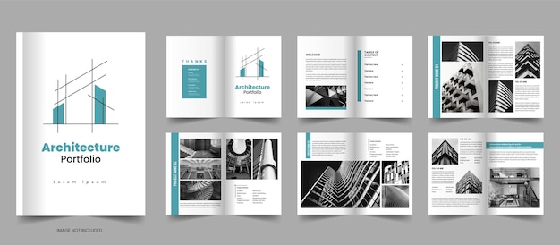 Modello di portfolio di architettura minimo o brochure immobiliare per la costruzione. design del portafoglio interno