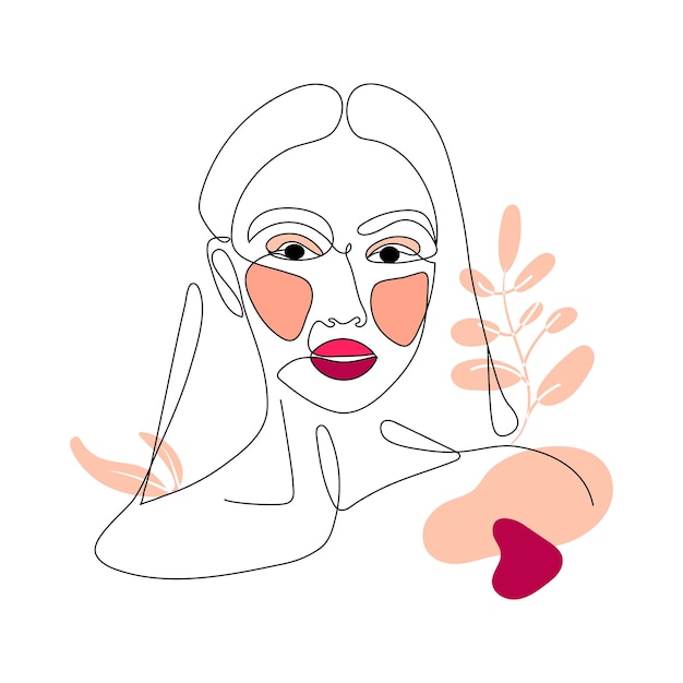 Minimal astract one line continuous art of woman face. простая концепция логотипа и блога