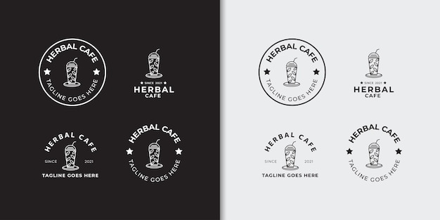 Minimal badge herbal shop logo set design template