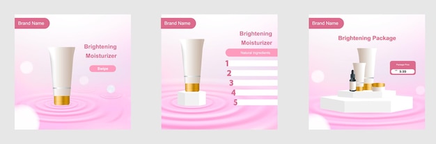 Banner di modello di post quadrato di social media cosmetico di bellezza minima in colore rosa con increspatura dell'acqua