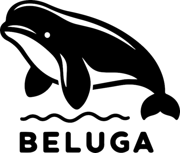 Minimal beluga whale vector silhouette black color white background 4