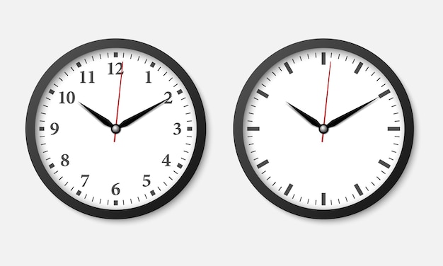 Minimal black wall clock isolated on white background,  vector illustration